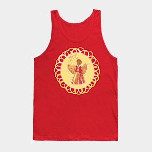 Scandinavian straw angel in wreath of pink and yellow with Joyful phrase Tank Top